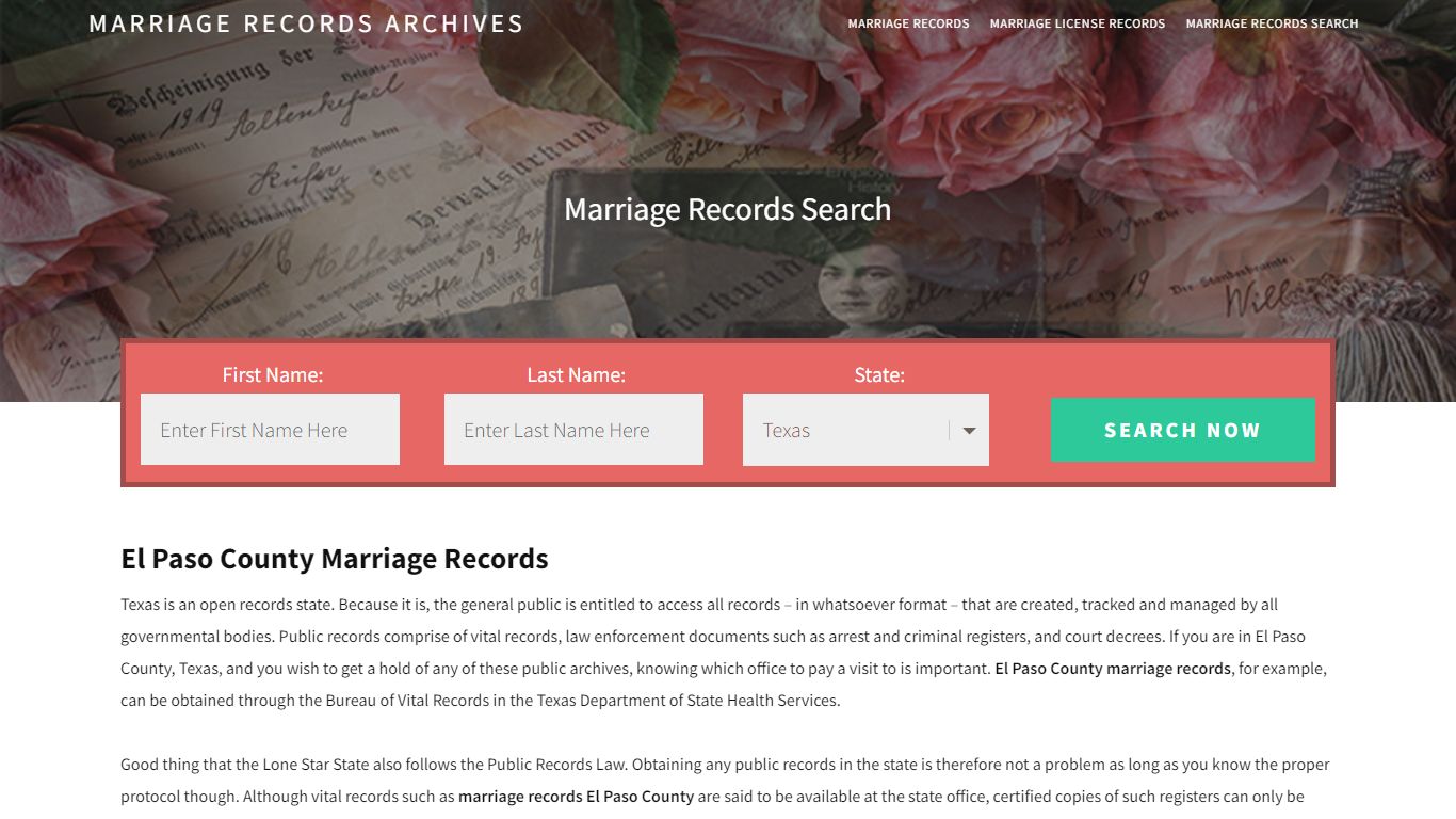 El Paso County Marriage Records | Enter Name and Search